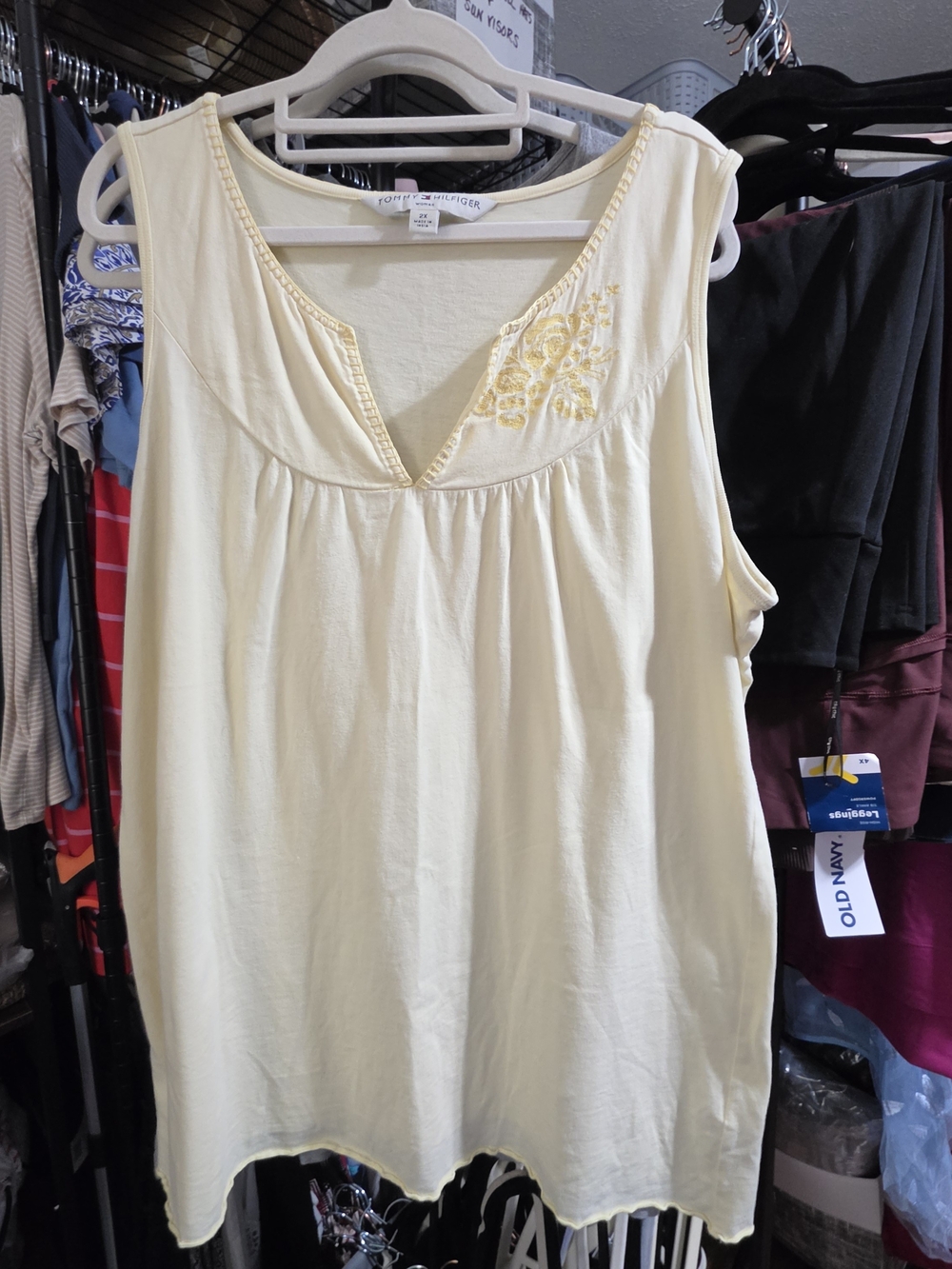 TOMMY HILFIGER Pale Yellow Embroidered Sleeveless Top
